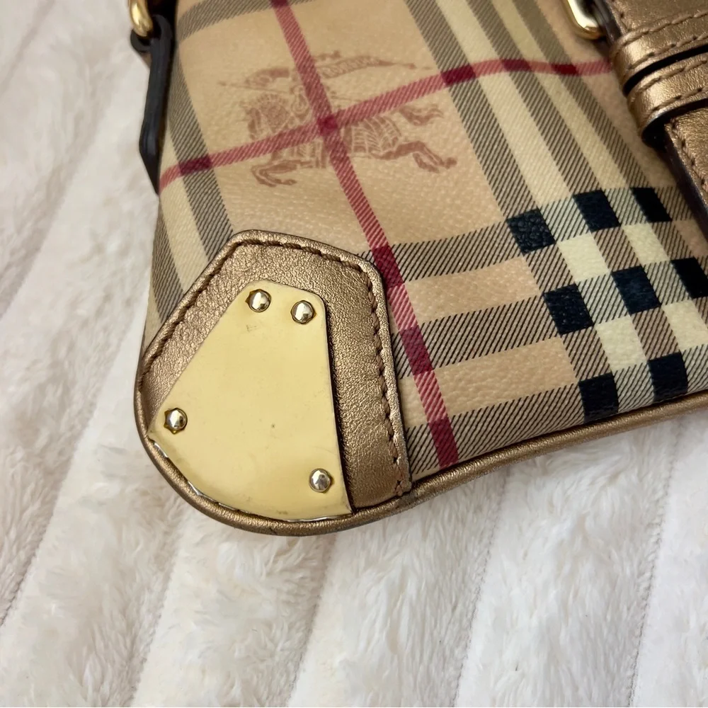 Burberry Shoulder Bag Check Nova Plaid Gold Buckle Vintage Horse Knight Logo - Picture 5 of 11